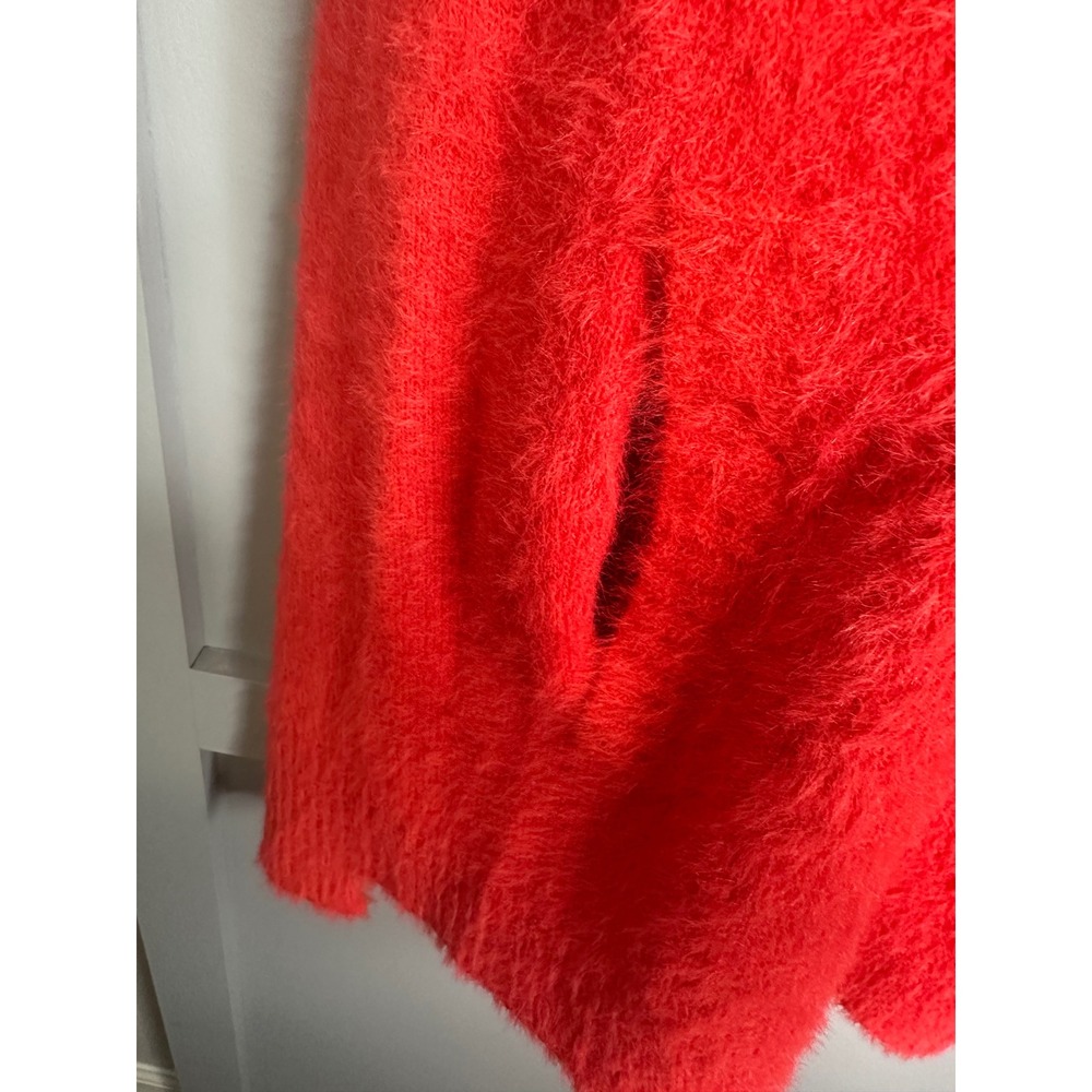Mer-Sea Fuzzy Knit Cowl Neck Poncho Sweater Orange Red One Size OS Arm Slits - Picture 7 of 11